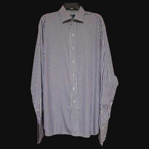 Ralph Lauren Mens Purple & White Pinstripe Regent Classic Fit Dress Shirt 17 XL